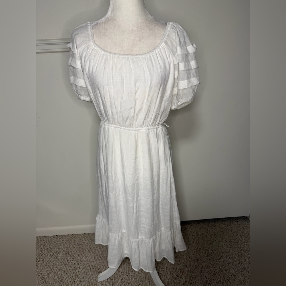 Luxology Pleated Sleeve Belted Midi Dress size S - Picture 3 of 8